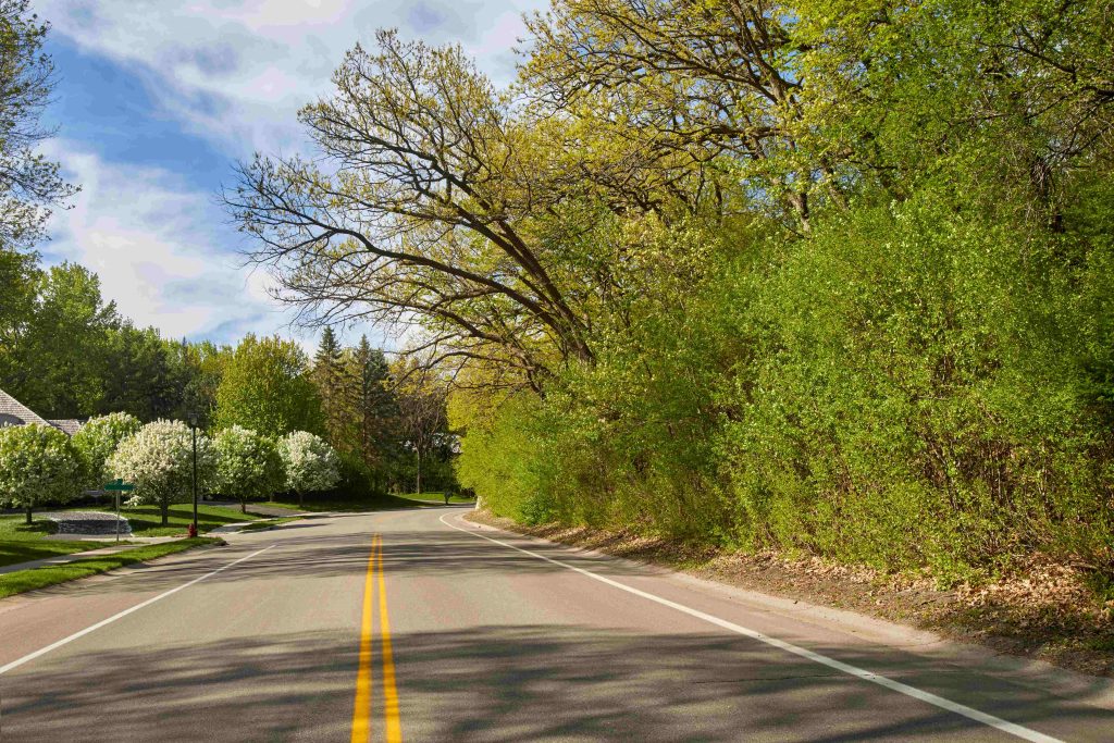 Local road in Minnesota on a spring day